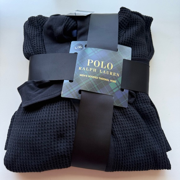 Polo Ralph Lauren Mens Thermal Hooded Robe Black Size L/XL NWT - Picture 6 of 7